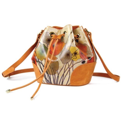ICON "Pumpkin Poppies" Small Leather Bucket Bag Demi-492 NWT
