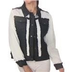 LINDI White-Black Buttoned Jacket with Faux Fur Trim
