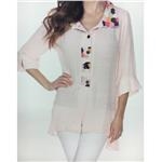 LINDI Light Pink Packable Stretch Multicolored Dot Button Front Collared Tunic Top