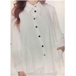 LINDI Solid White Packable Stretch Button Down Collared Tunic Top
