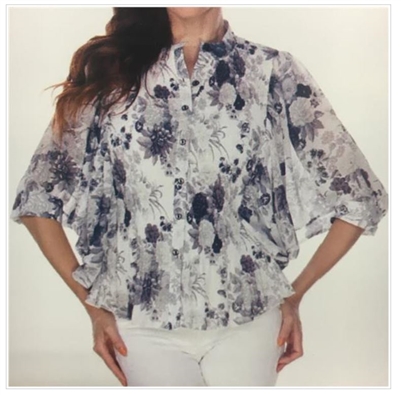 LINDI Black And White Floral Print Packable Stretch Tunic Top