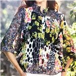LINDI Multicolored Retro Floral Print Packable Stretch Tunic Top