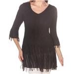 LINDI Solid Black Packable Stretch V-Neck Tunic Top